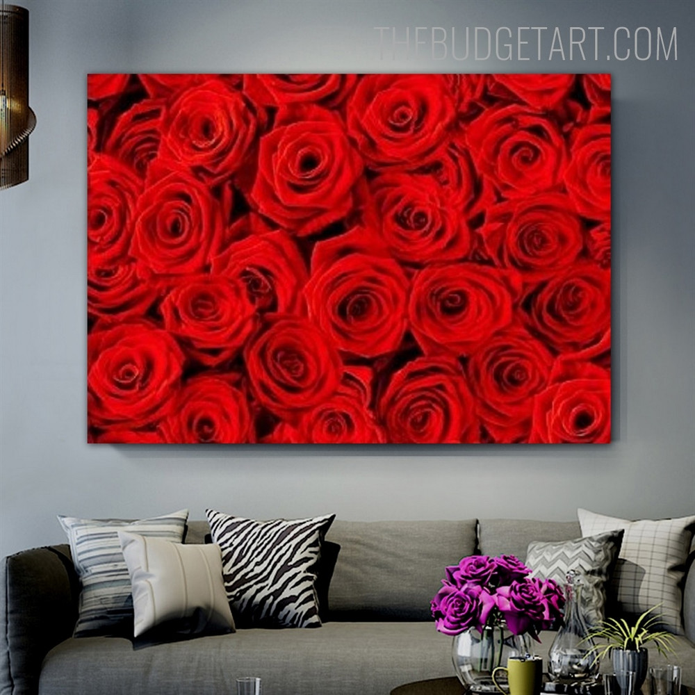 Red Roses Floral Modern Painting Picture Canvas Print for Room Wall Moulding