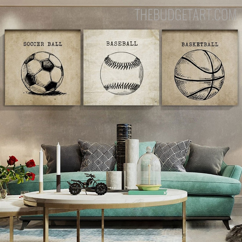 Baseball With Basketball Sports Vintage Painting Picture Canvas Print for Room Wall Tracery