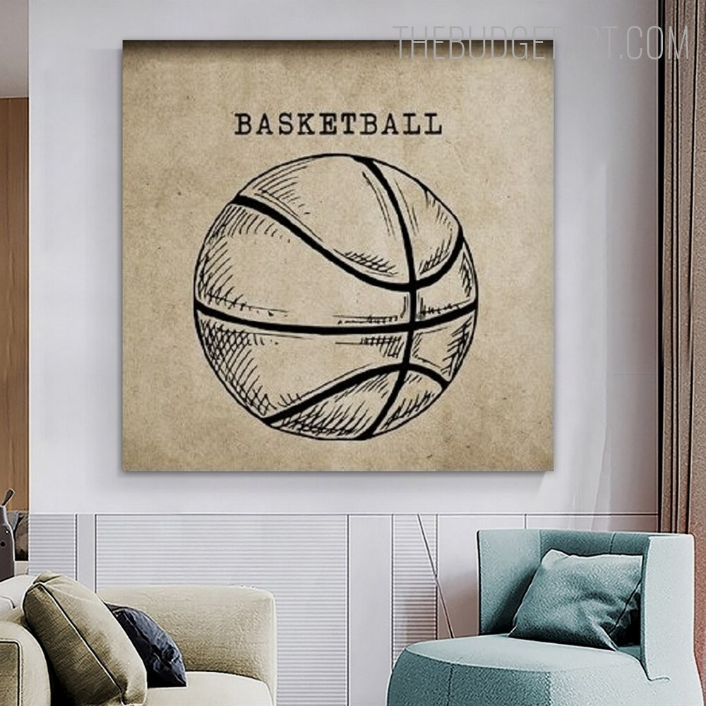 Basketball Sports Vintage Painting Picture Canvas Print for Room Wall Garnish