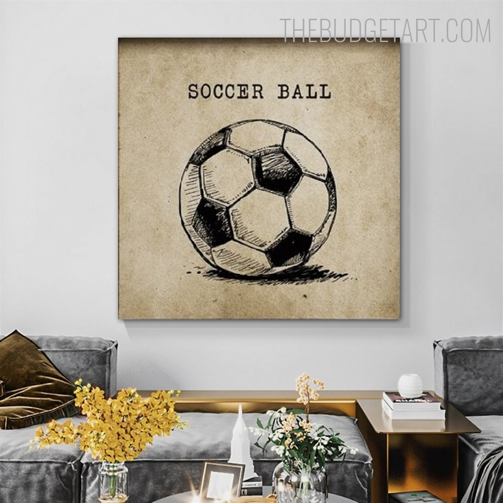 Soccer Ball Sports Vintage Painting Picture Canvas Print for Room Wall Embellishment