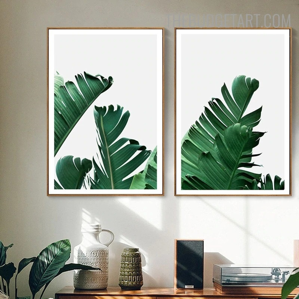 Green Leafage Botanical Modern Artwork Picture Canvas Print for Room Wall Molding