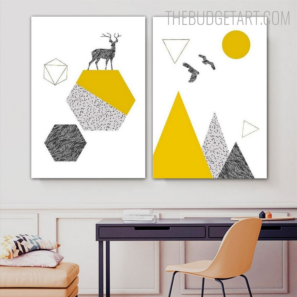 Yellowness Triangle Abstract Geometric Contemporary Painting Image Canvas Print for Room Wall Illumination