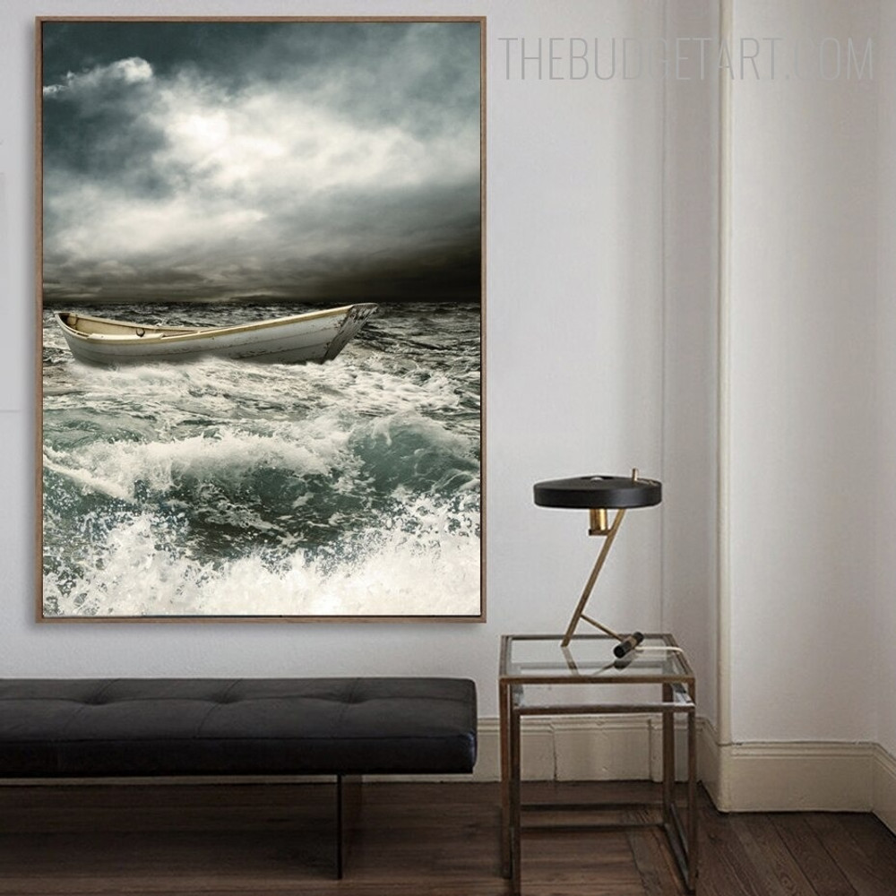 Boat Seascape Landscape Vintage Painting Picture Canvas Print for Room Wall Illumination