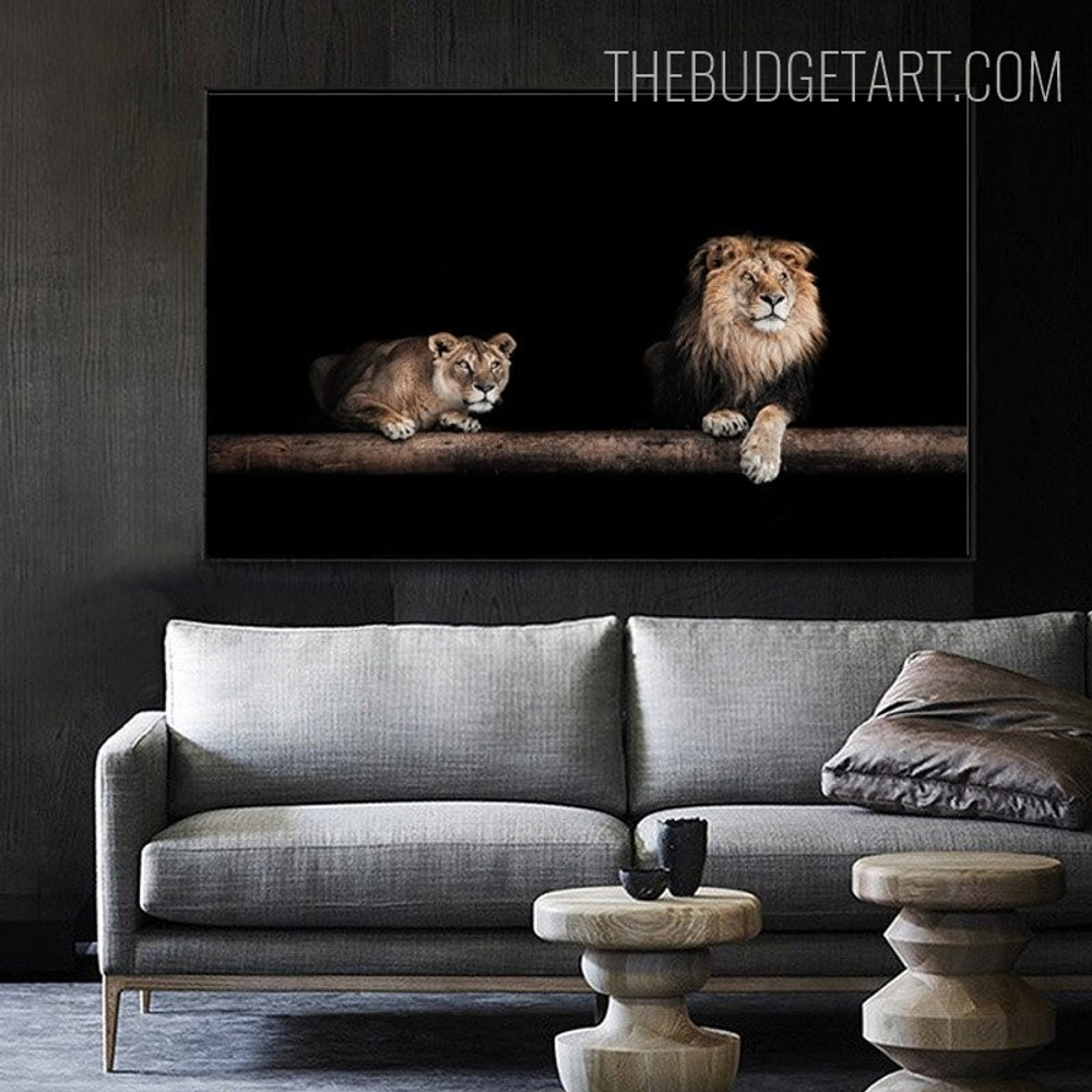 Lions Mandala Animal Contemporary Painting Picture Canvas Print for Room Wall Moulding