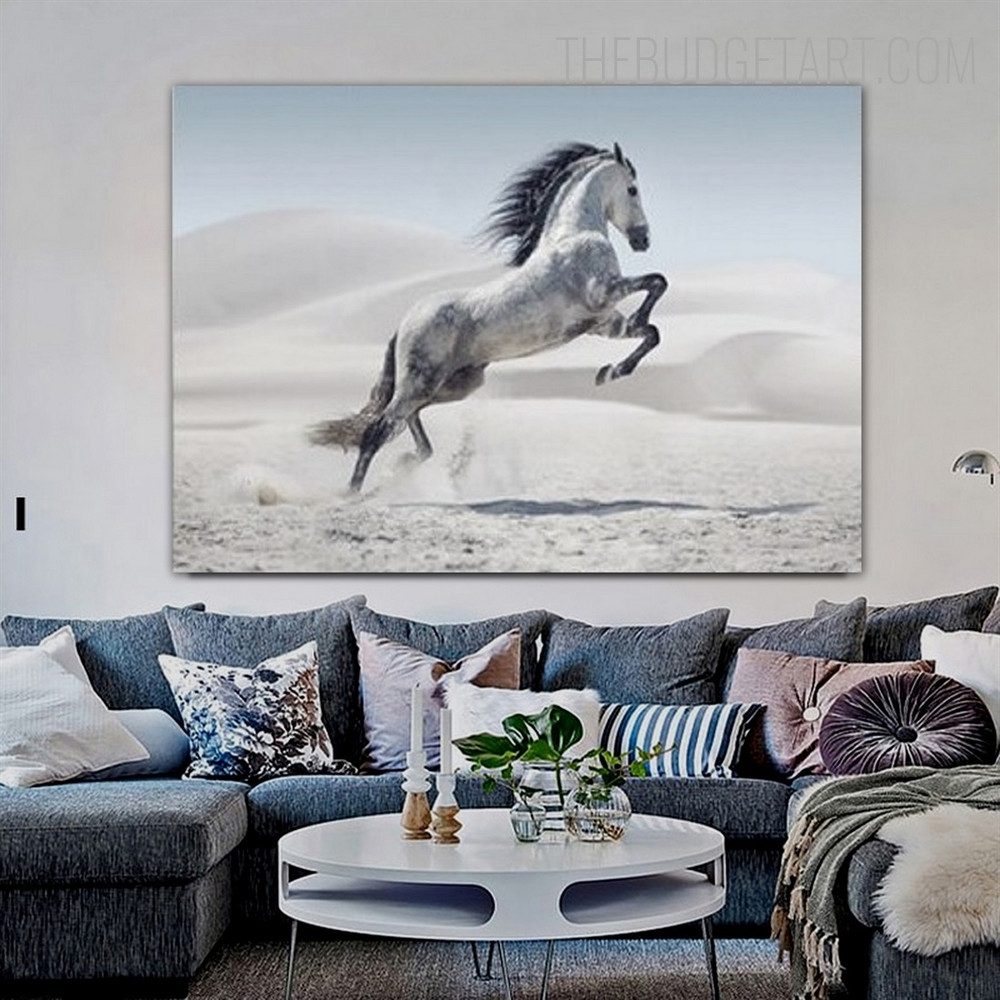 Horse Jumping Animal Modern Painting Picture Canvas Print for Room Wall Garniture
