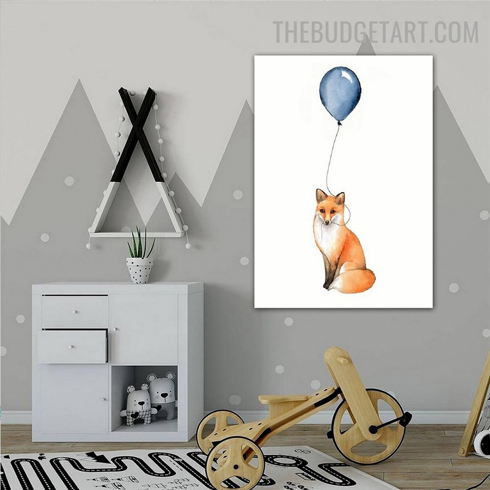 Baby Fox Nordic Animal Contemporary Painting Picture Canvas Print for Room Wall Molding
