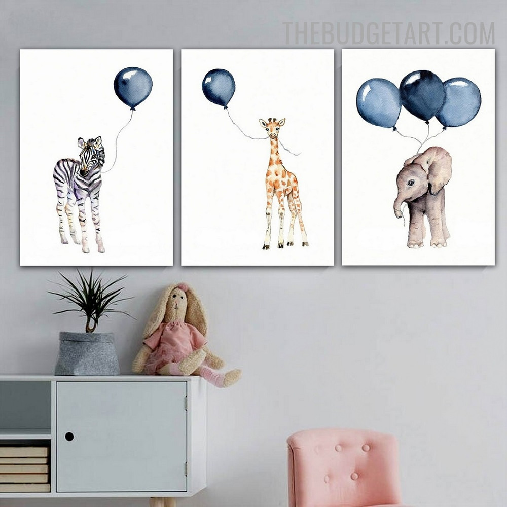 Elephant Giraffe Nordic Animal Contemporary Painting Picture Canvas Print for Room Wall Ornamentation