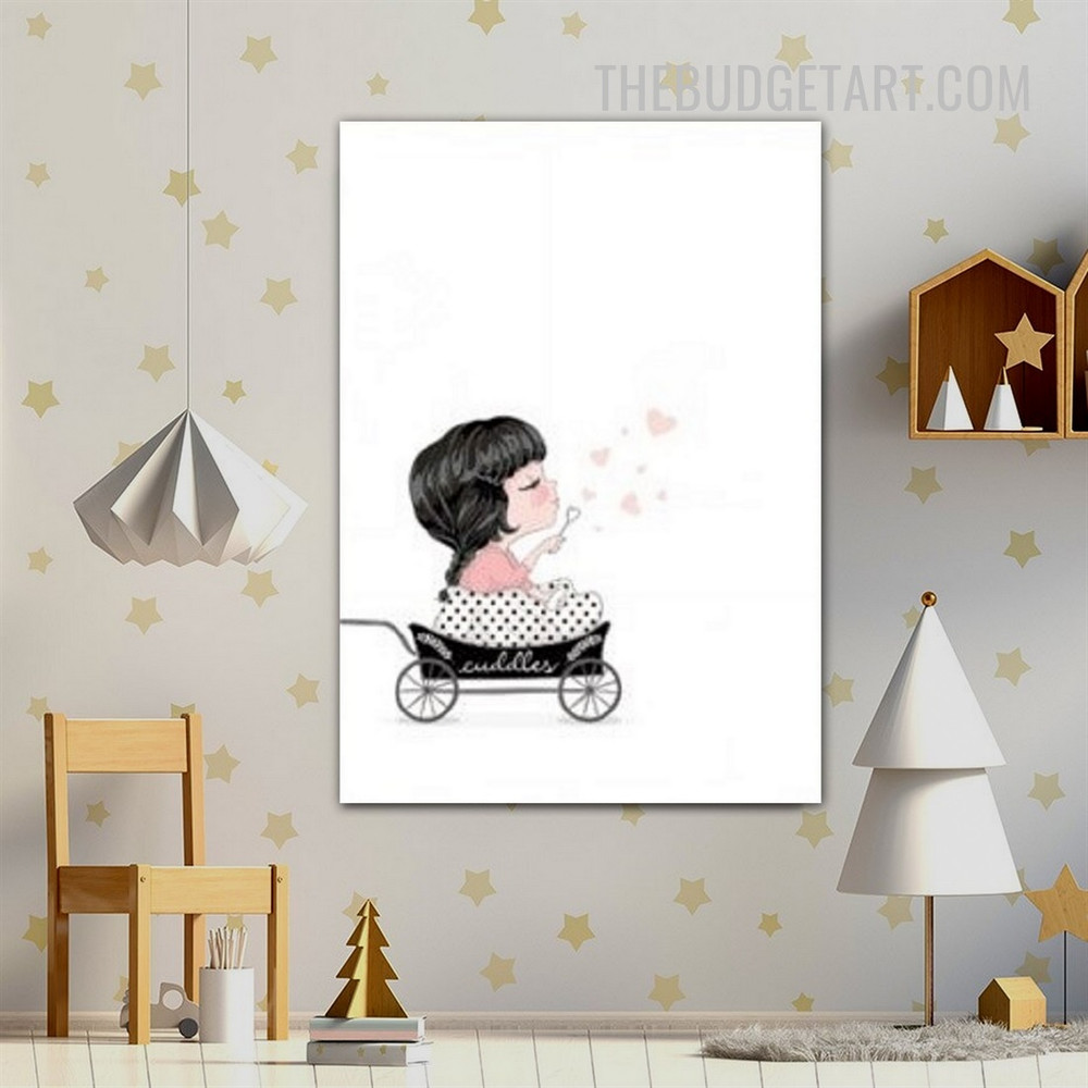 Little Girl Cartoon Modern Painting Picture Canvas Print for Room Wall Illumination