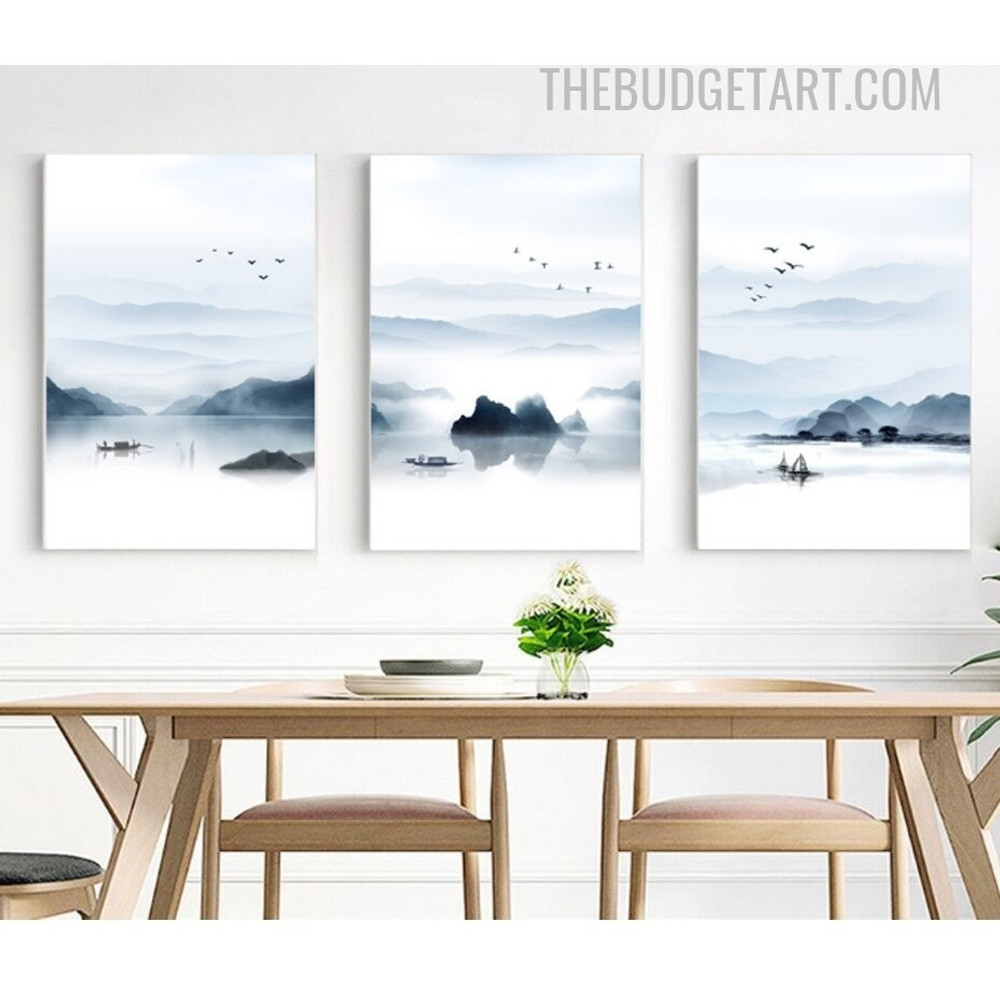 Mountain Lake Nordic Contemporary Painting Picture Landscape Prints On Canvas for Room Wall Arrangement
