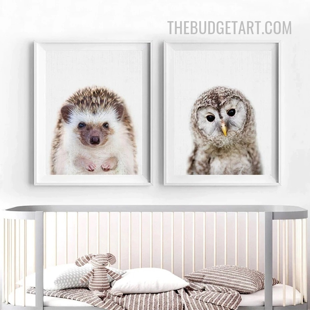 Porcupine Nordic Animal Painting Picture 2 Piece Canvas Wall Art Print for Room Décor