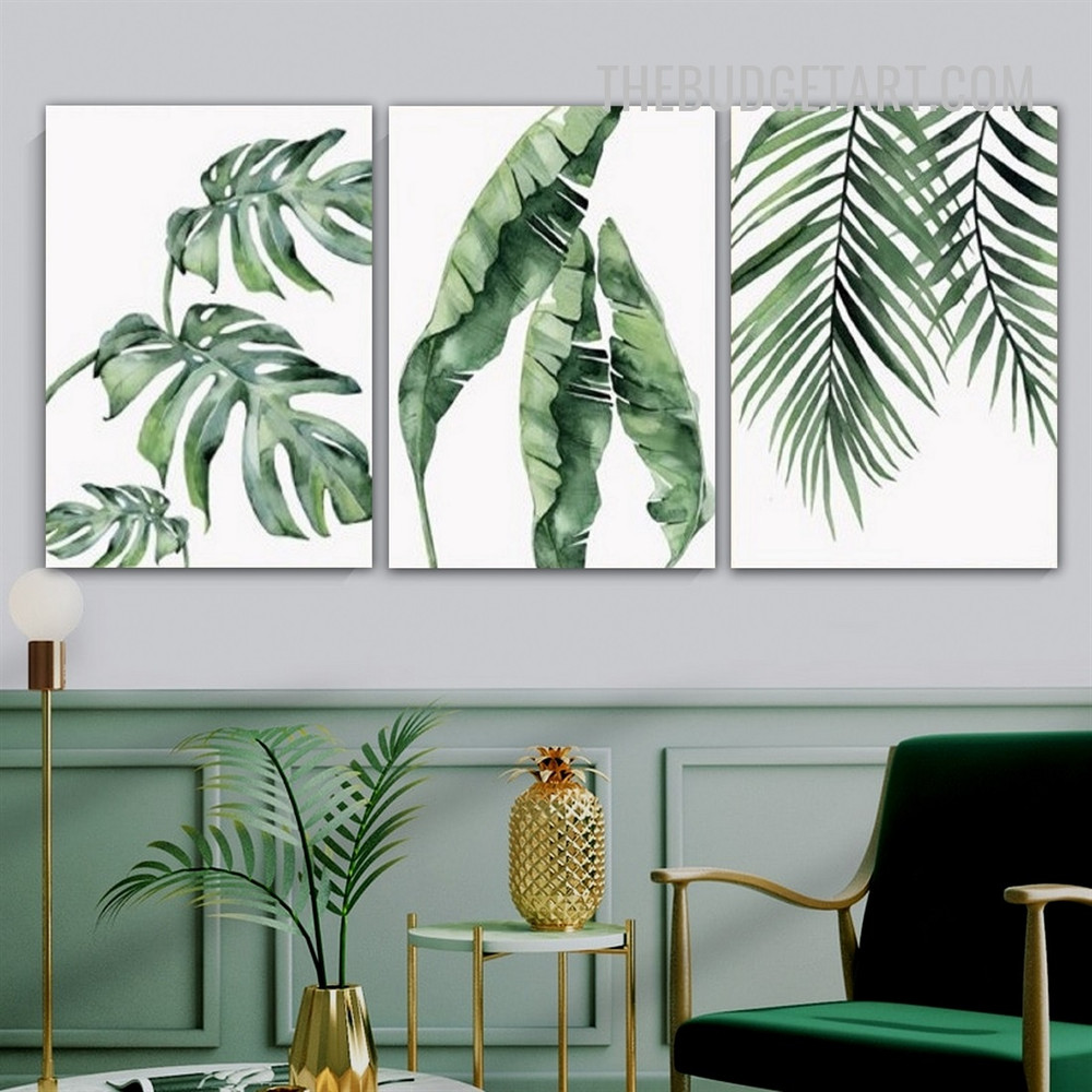 Monstera With Palm Foliage Nordic Botanical Painting Picture 2 Piece Canvas Wall Art Prints for Room Wall Adornment