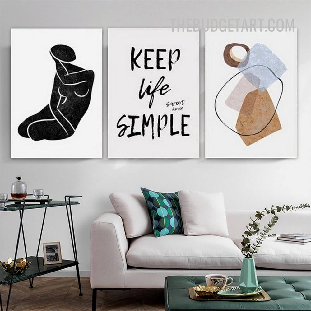 Keep Life Simple Typography Modern Painting Picture Canvas 3 Piece Abstract Wall Art Prints for Room Décor