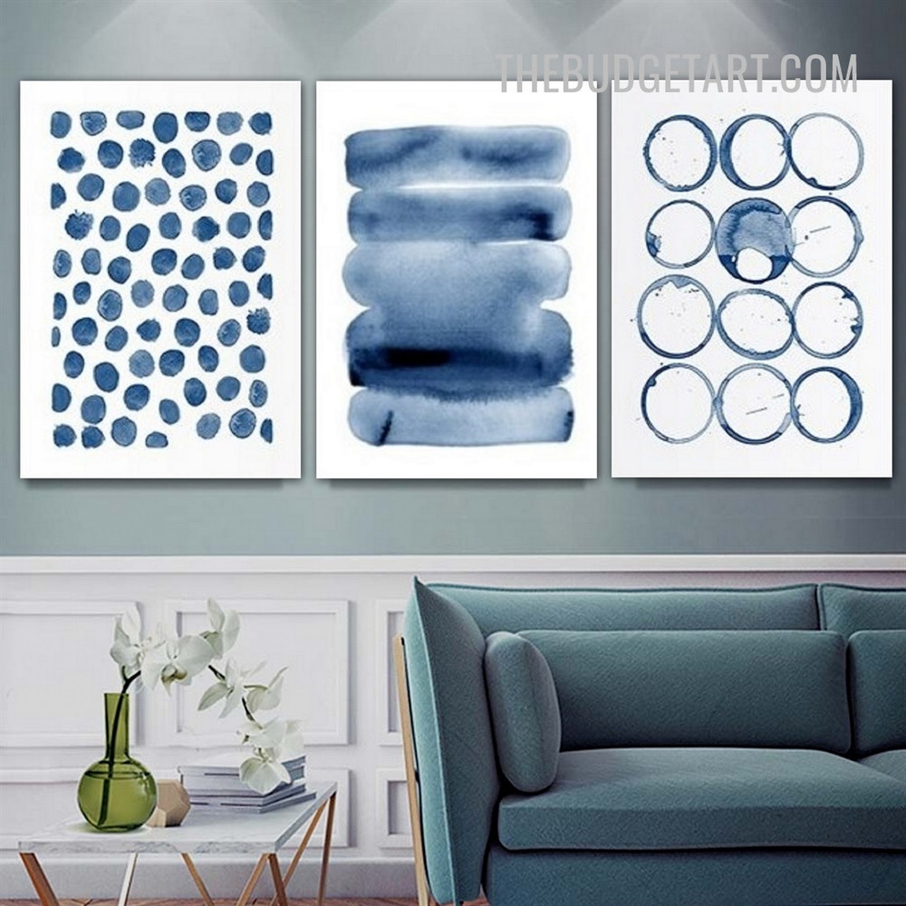 Sapphire Smirch Nordic Abstract Watercolor Modern Painting Picture 3 Piece Canvas Wall Art Prints for Room Arrangement