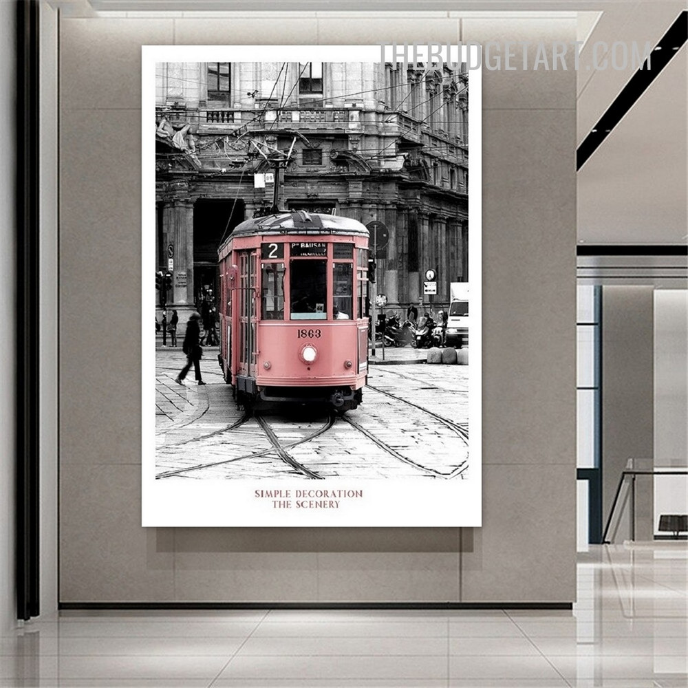 Tram Rail Cityscape Vintage Painting Picture Landscape Canvas Print for Room Wall Illumination