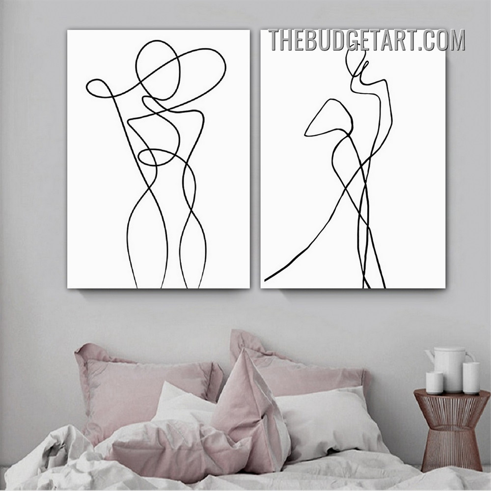 Curved Line Figure Modern Painting Picture 2 Piece Abstract Wall Art Prints for Room Embellishment