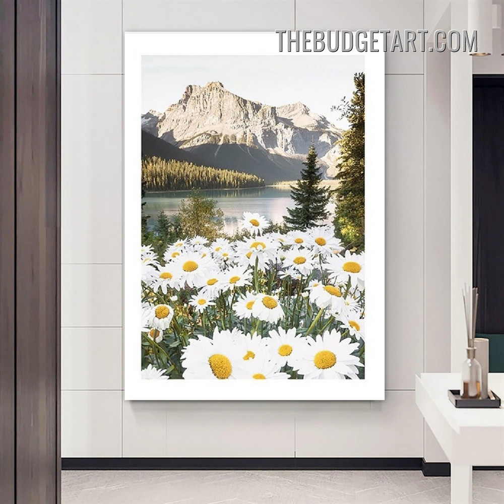 White Sunflowers Floral Modern Painting Picture Canvas Wall Art Print for Room Décor