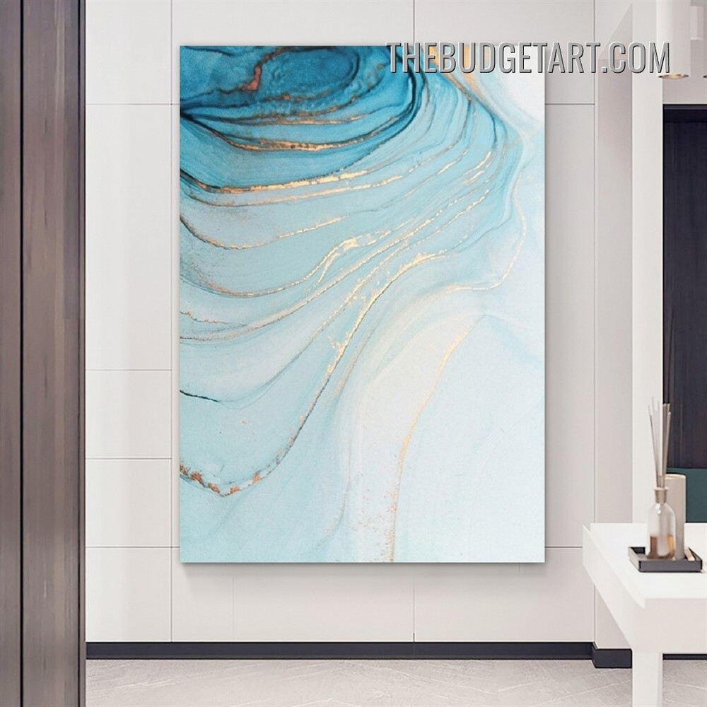 Golden Curved Lineament Abstract Modern Painting Picture Canvas Wall Art Print for Room Wall Drape