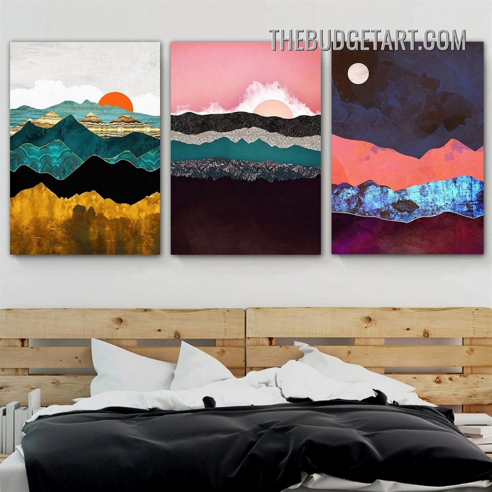 Colorful Mountain Abstract Landscape Modern Painting Picture 3 Panel Canvas Prints for Room Wall Molding