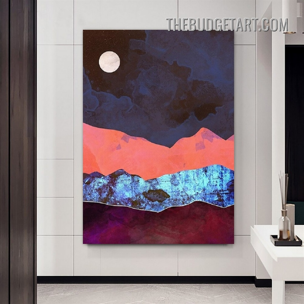 Night Moon Abstract Landscape Modern Painting Picture Canvas Wall Art Print for Room Embellishment