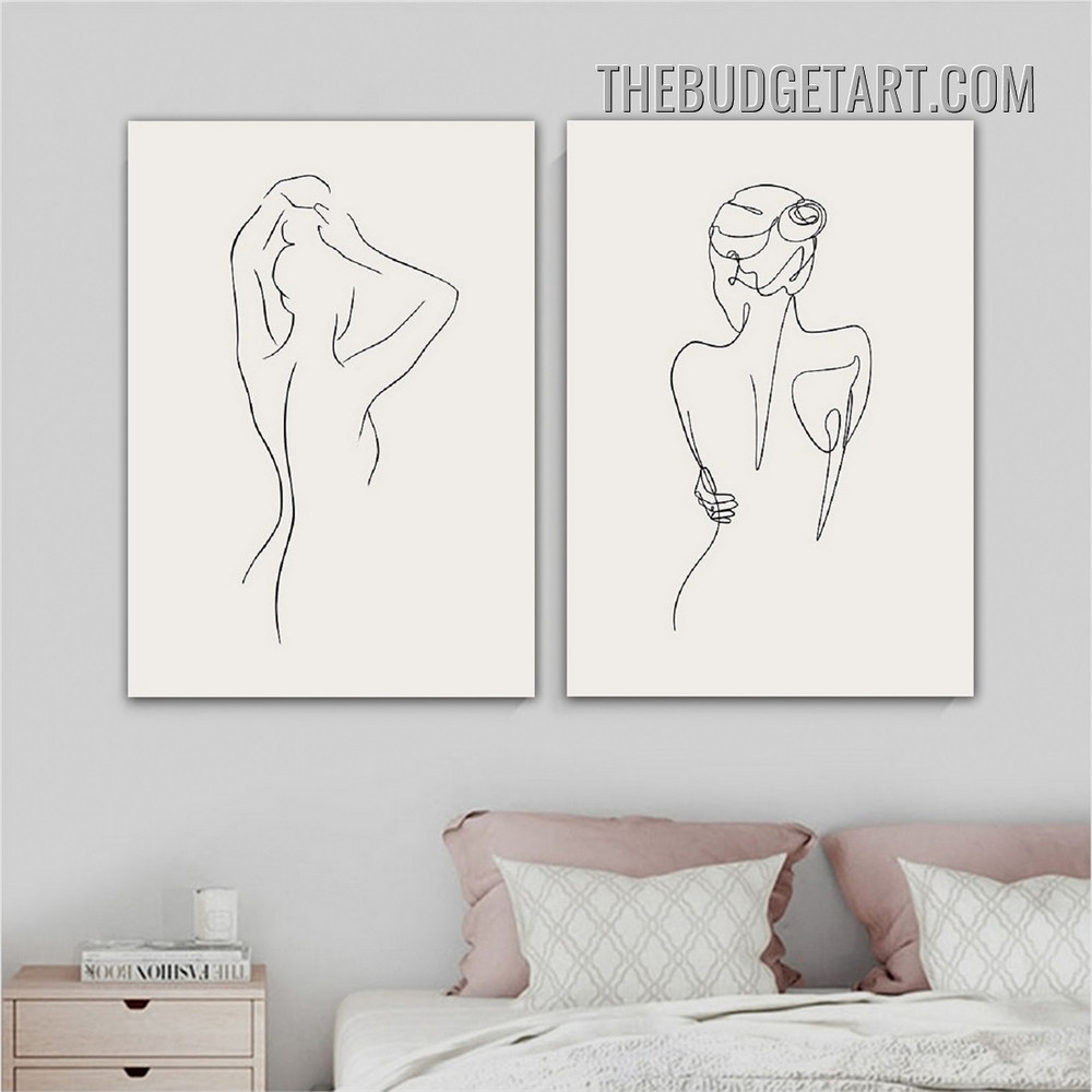 Undressed Females Abstract Figure Modern Painting Picture 2 Piece Canvas Wall Art Prints for Room Décor