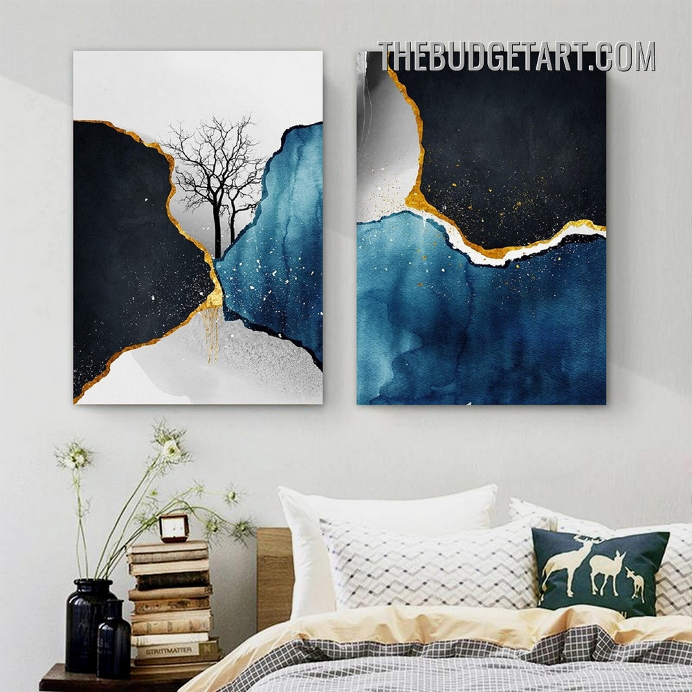 Splash Marble Abstract Contemporary Painting Picture 2 Piece Canvas Wall Art Prints for Room Finery