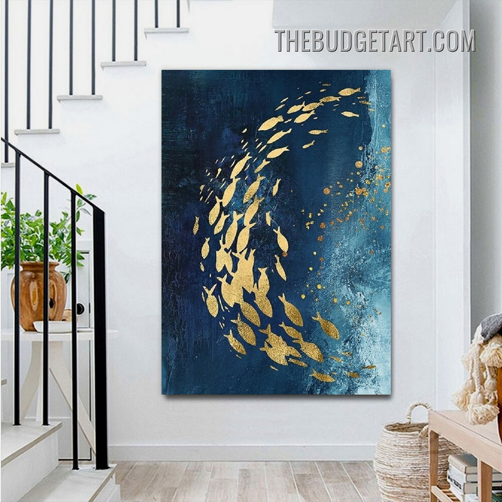 Small Fishes Abstract Watercolor Modern Painting Picture Canvas Wall Art Print for Room Outfit