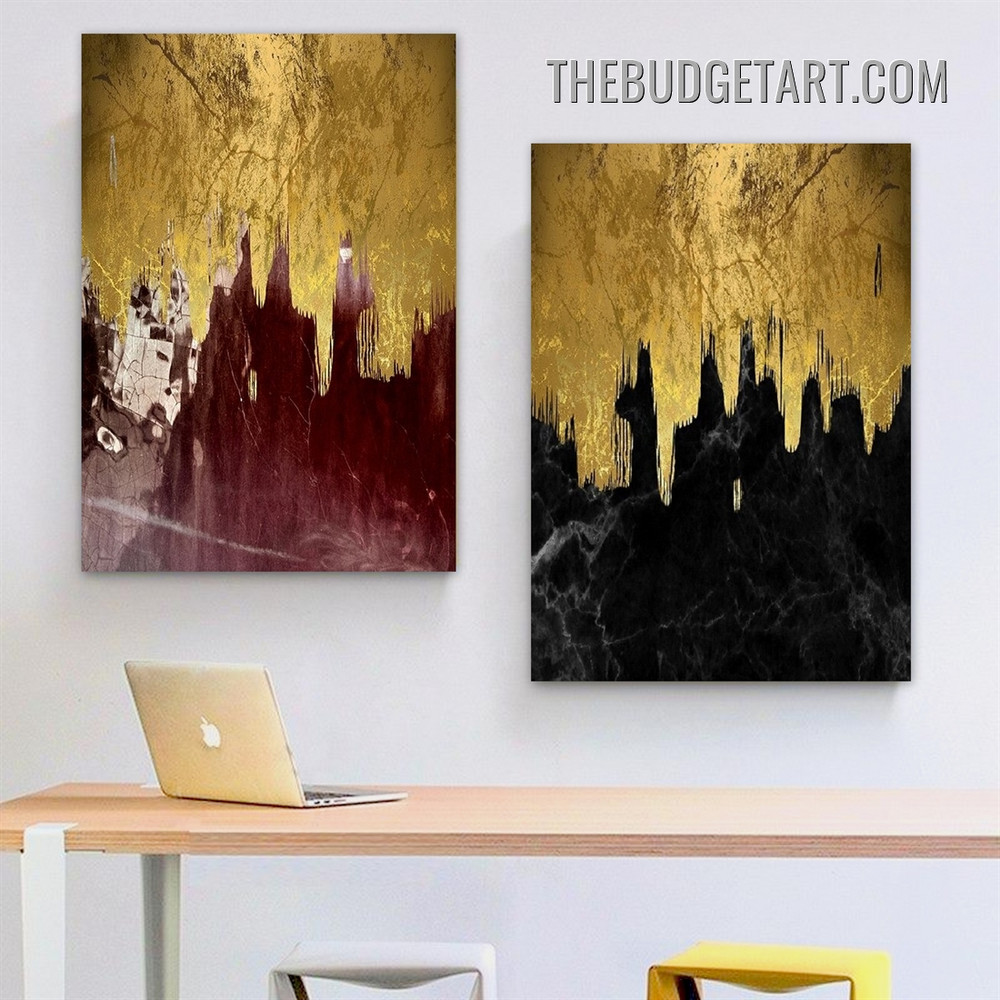 Slur Marble Pattern Abstract Modern Painting Picture 2 Piece Canvas Art Prints for Room Wall Molding