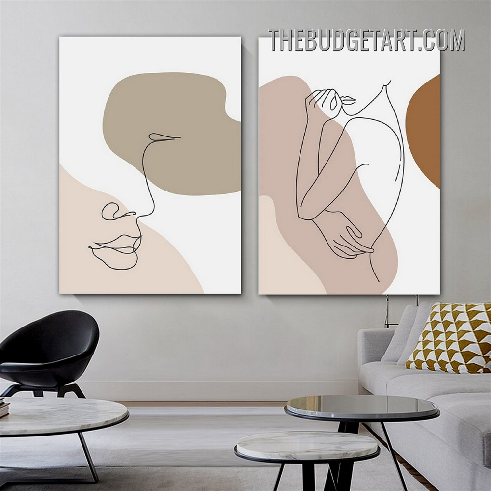 Curvy Line Figure Abstract Scandinavian Painting Picture 2 Piece Canvas Wall Art Prints for Room Outfit