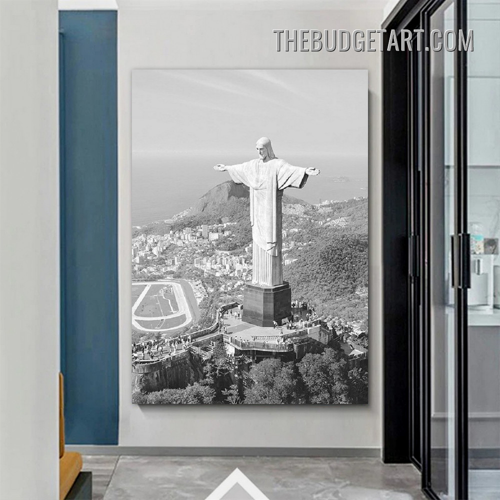 Christ Statue Modern Painting Picture Cityscape Wall Art Print for Room Wall Finery