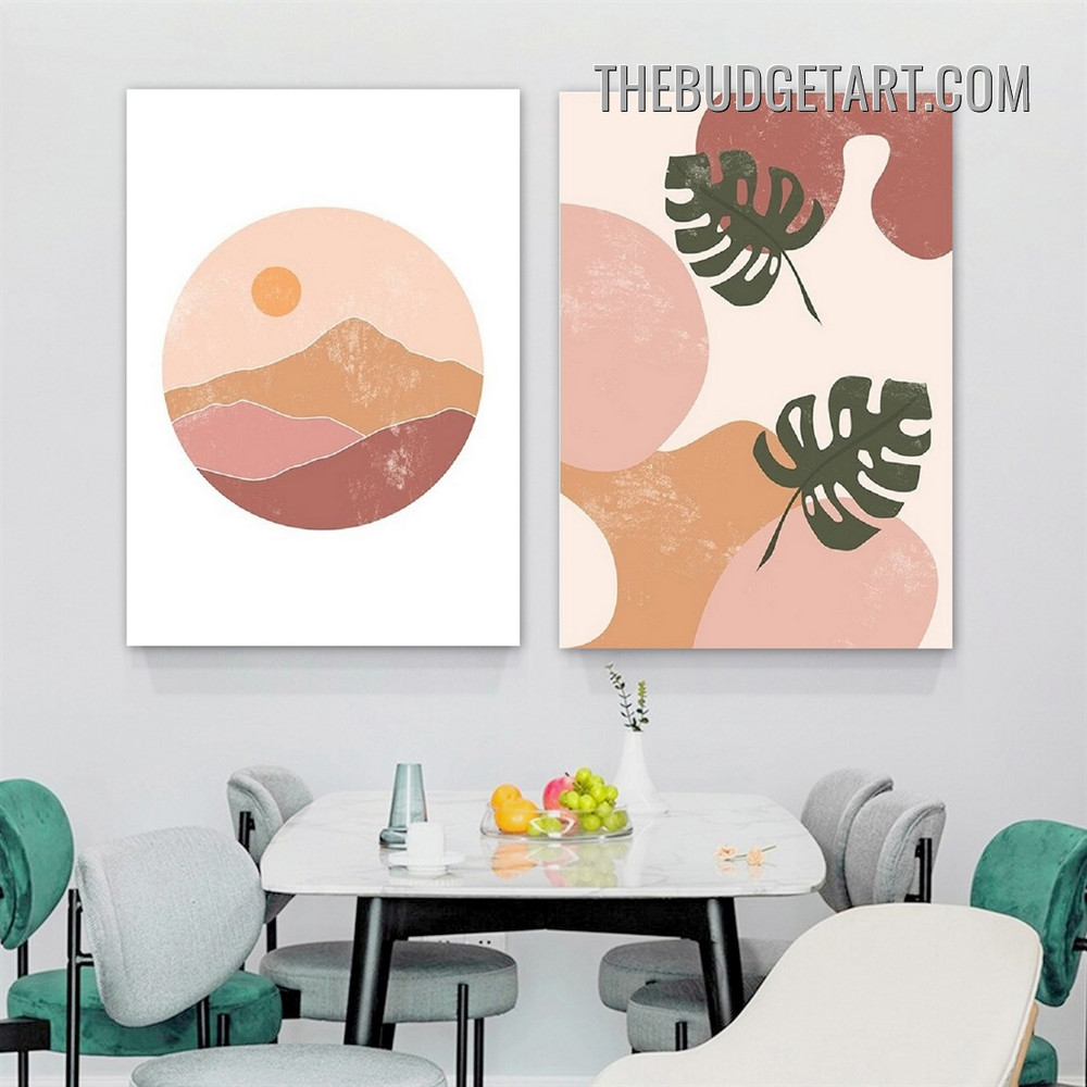 Tropical Leaves With Stain Abstract Scandinavian Painting Picture 2 Pic Canvas Wall Art Prints for Room Decoration