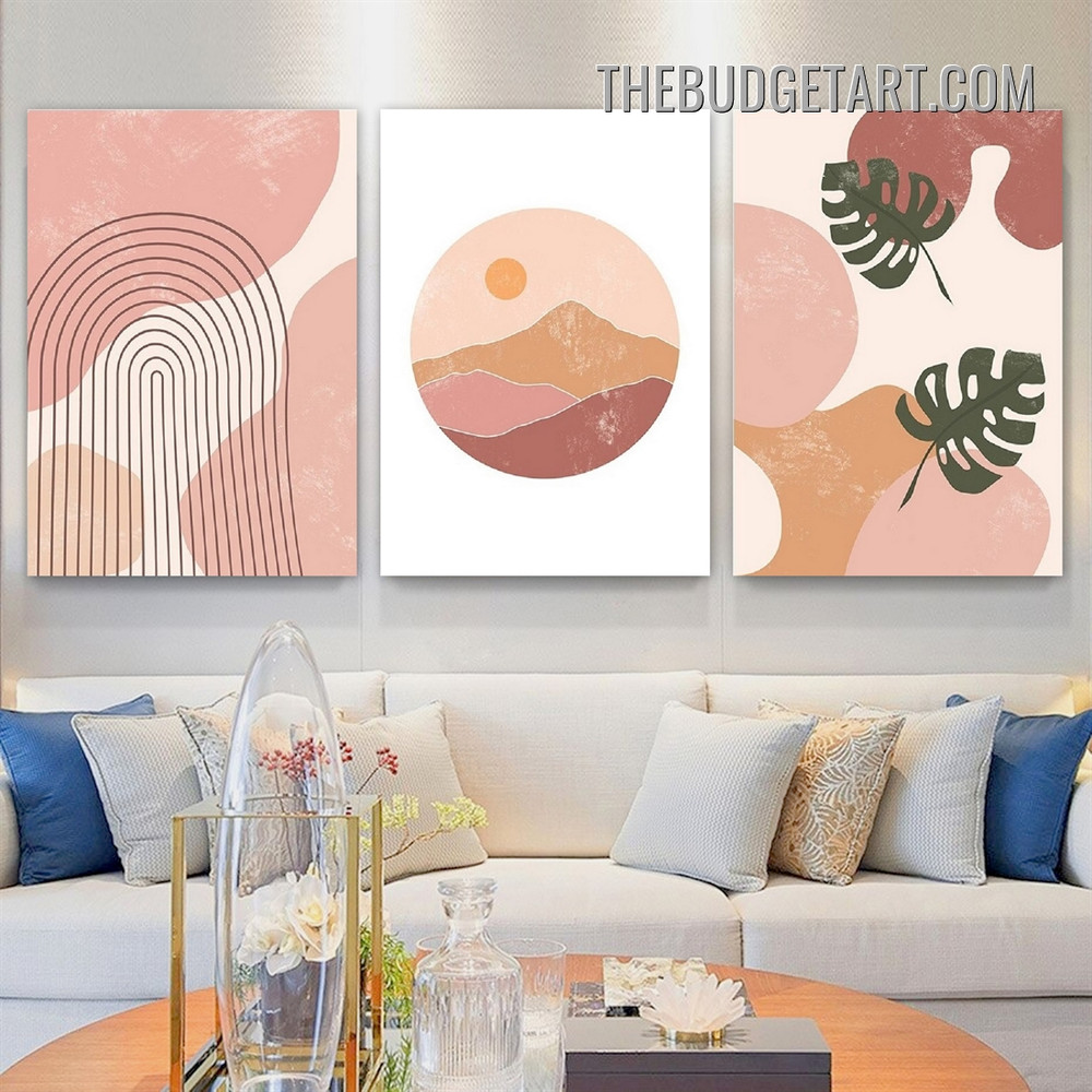 Tropical Leafages Abstract Scandinavian Painting Picture 3 Piece Canvas Wall Art Prints for Room Molding