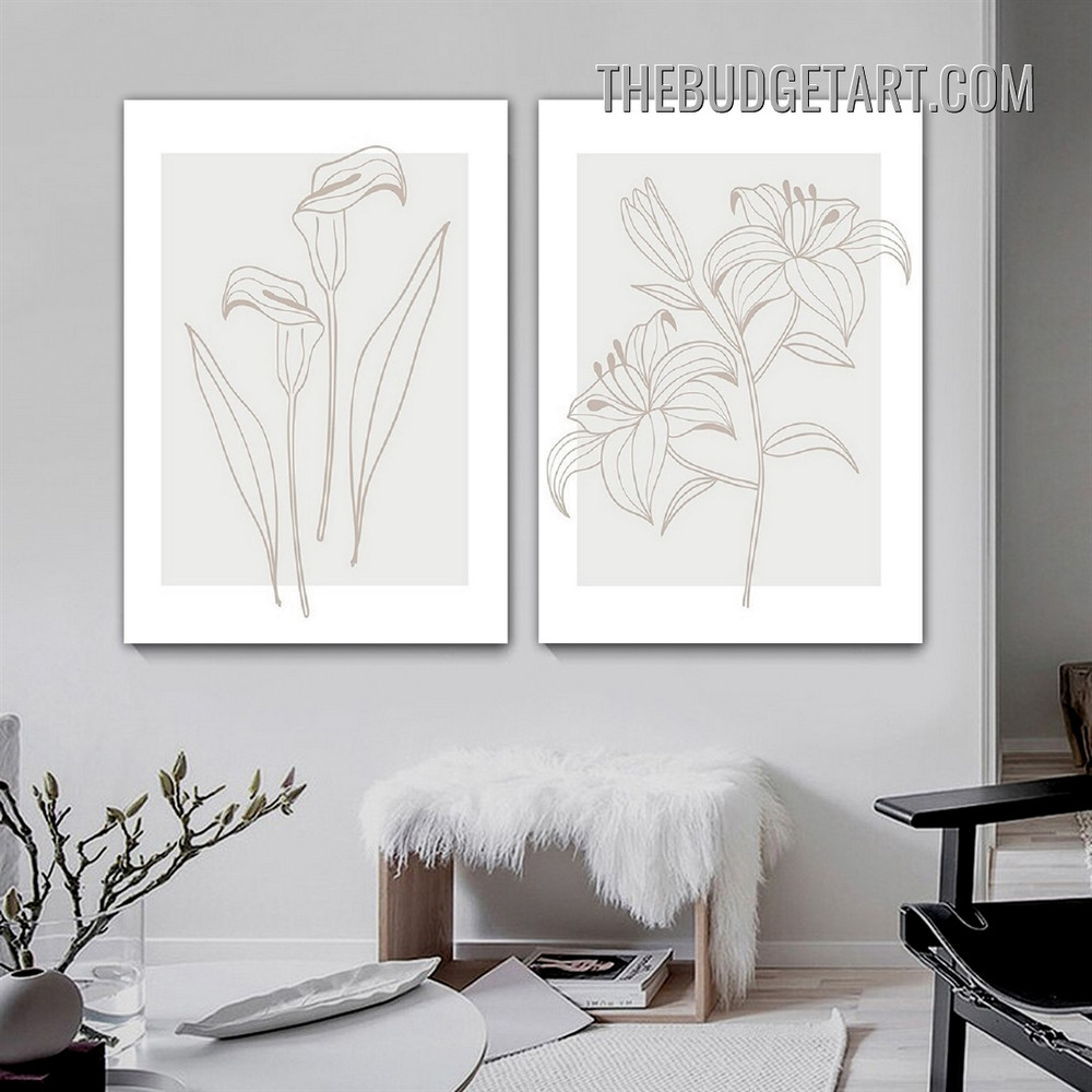 Lilies Flowers Abstract Floral Modern Painting Picture 2 Piece Canvas Wall Art Prints for Room Ornament