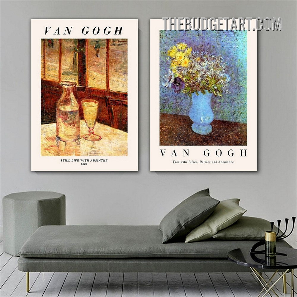 Van Gogh Artwork Bottle Abstract Vintage Painting Picture 2 Piece Canvas Wall Art Prints for Room Trimming