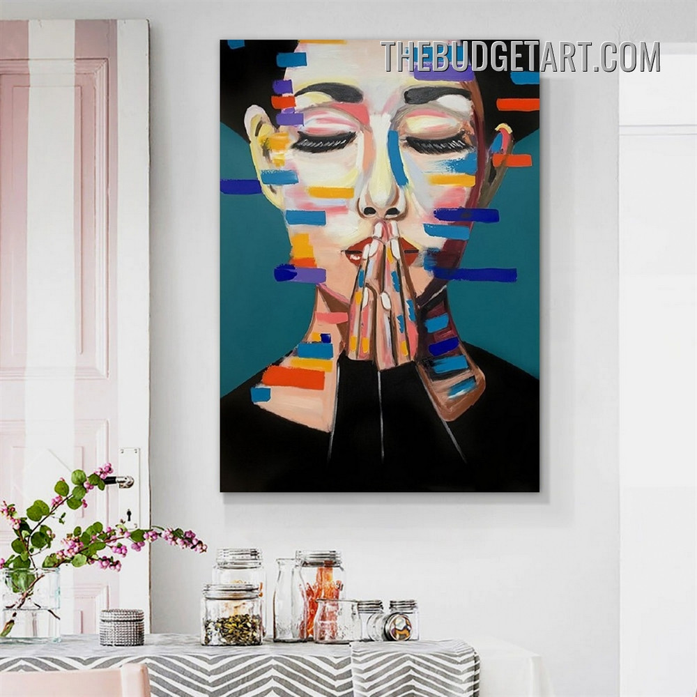 Multicolor Girl Abstract Figure Vintage Painting Picture Canvas Wall Art Print for Room Drape