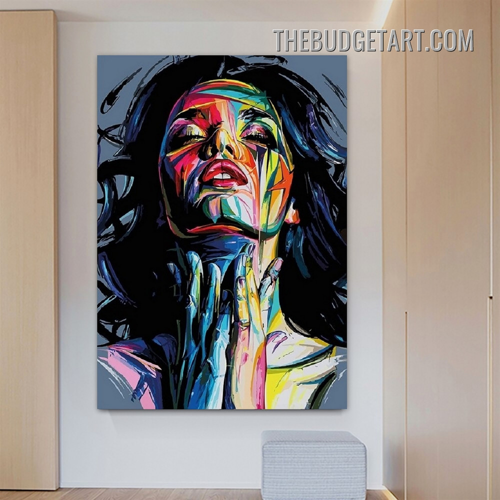 Multicolor Girl Face Abstract Figure Vintage Painting Picture Canvas Wall Art Print for Room Getup