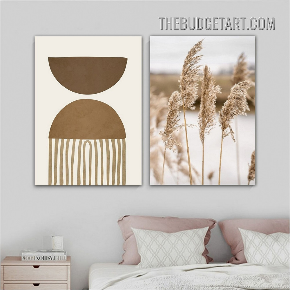 Semi Spheres Abstract Scandinavian Modern Painting Picture 2 Piece Canvas Art Prints for Room Wall Trimming