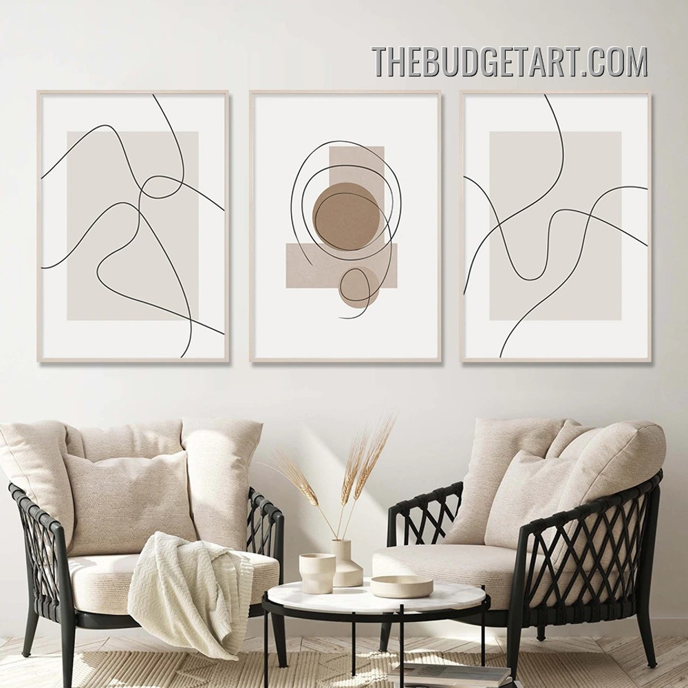 Wandering Lines Abstract Scandinavian Painting Picture 3 Piece Canvas Wall Art Prints for Room Garnish