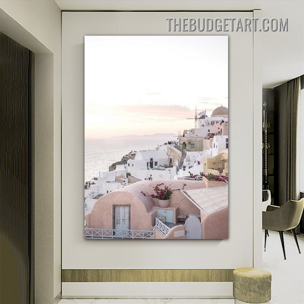Seaside House Landscape Modern Painting Picture Canvas Art Print for Room Wall Illumination