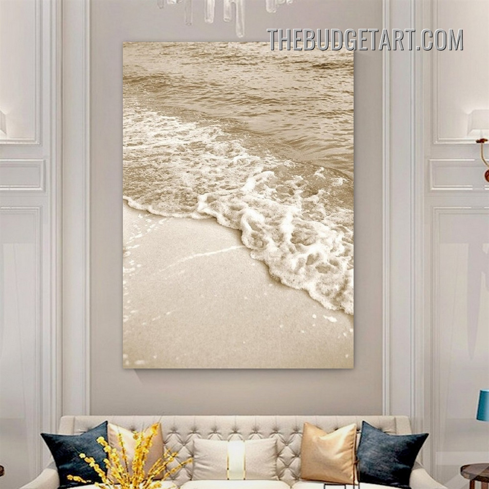 Beach Waves Landscape Vintage Painting Picture Canvas Wall Art Print for Room Illumination
