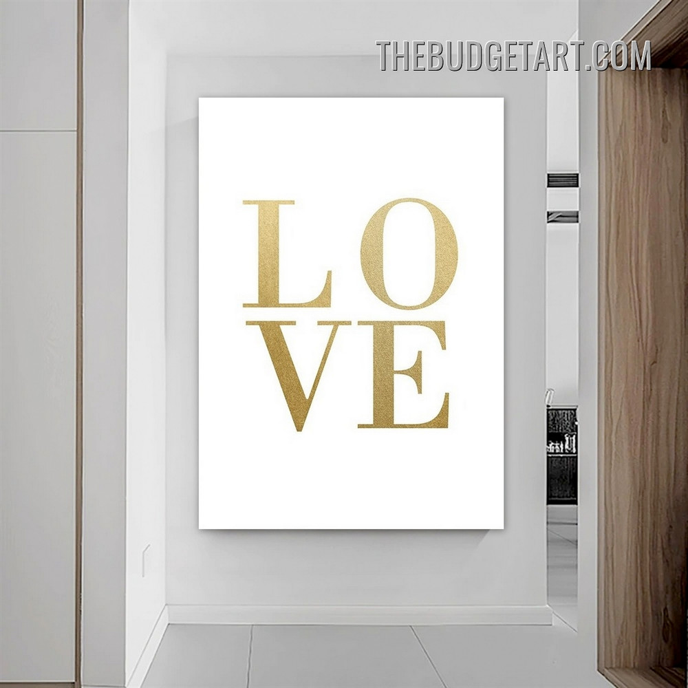 Golden Love Typography Modern Painting Picture Canvas Wall Art Print for Room Embellishment
