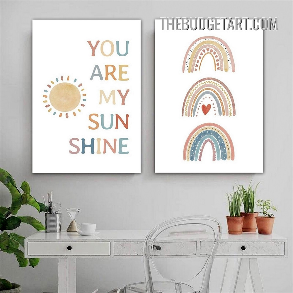Sun Shine Typography Modern Painting Picture 2 Piece Canvas Wall Art Prints for Room Ornamentation