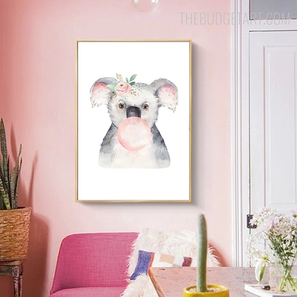 Koala Animal Watercolor Painting Image Canvas Print for Room Wall Tracery
