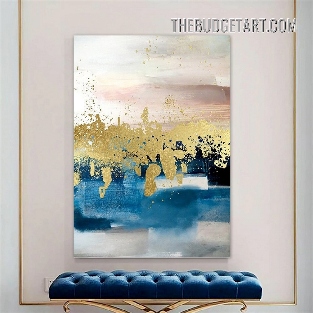 Indigo Blob Abstract Modern Painting Picture Canvas Wall Art Print for Room Adornment