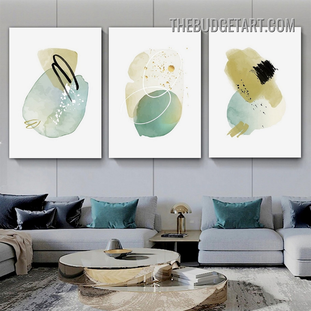Roundabout Lines Abstract Watercolor Modern Painting Picture 3 Piece Canvas Wall Art Prints for Room Outfit
