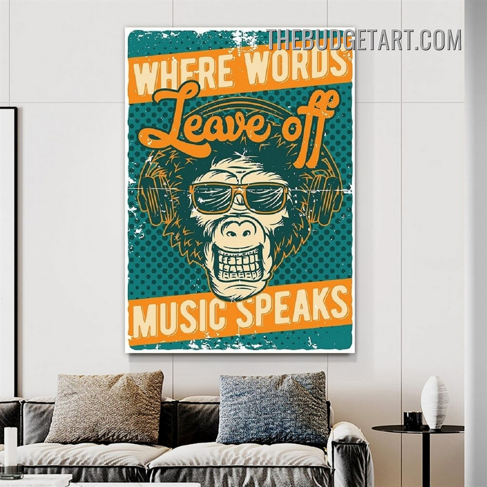 Music Speaks Typography Vintage Poster Painting Picture Canvas Wall Art Print for Room Illumination