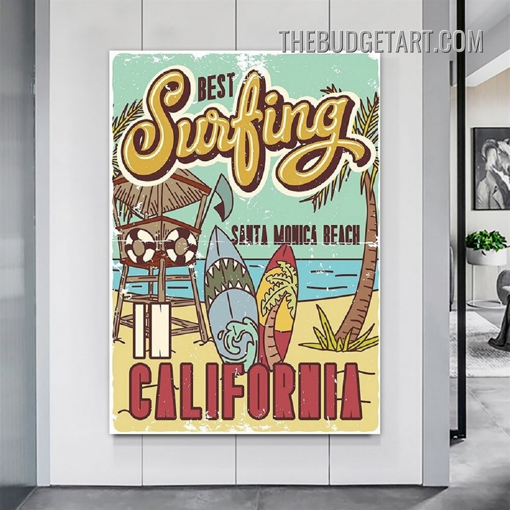 Best Surfing Typography Vintage Poster Painting Picture Canvas Art Print for Room Wall Getup