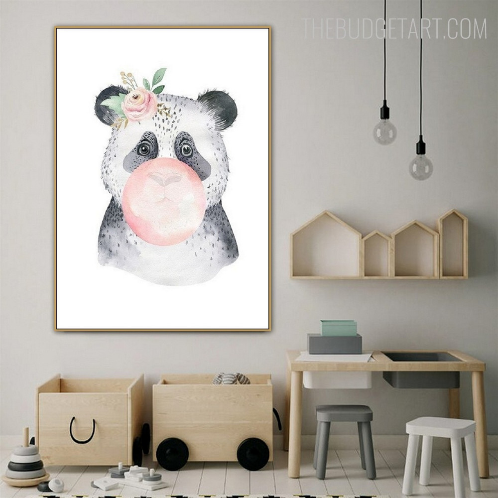 Panda Animal Watercolor Painting Pic Canvas Print for Room Wall Drape