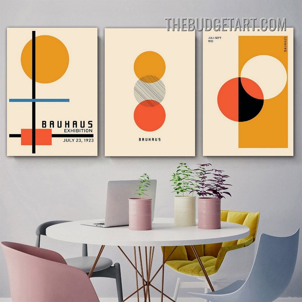 Bauhaus Exhibition Typography Vintage Painting 3 Panel Canvas Wall Art Prints for Room Garniture