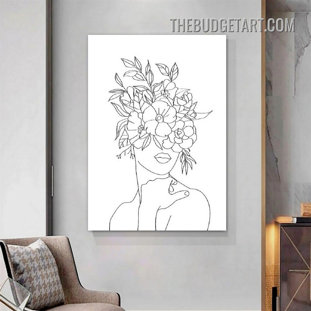 Flowers Girl Face Abstract Floral Modern Painting Picture Canvas Wall Art Print for Room Assortment