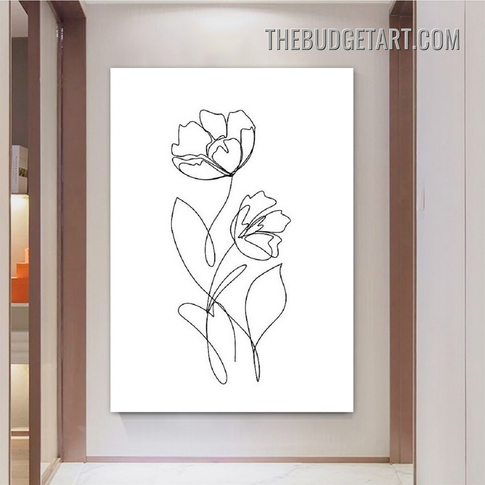 Twisting Line Blossoms Abstract Floral Modern Painting Picture Canvas Wall Art Print for Room Molding